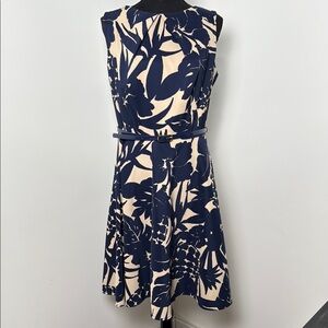 Dress Barn‎ Midi Dress Women 12 Blue Cream Floral A line Office Career